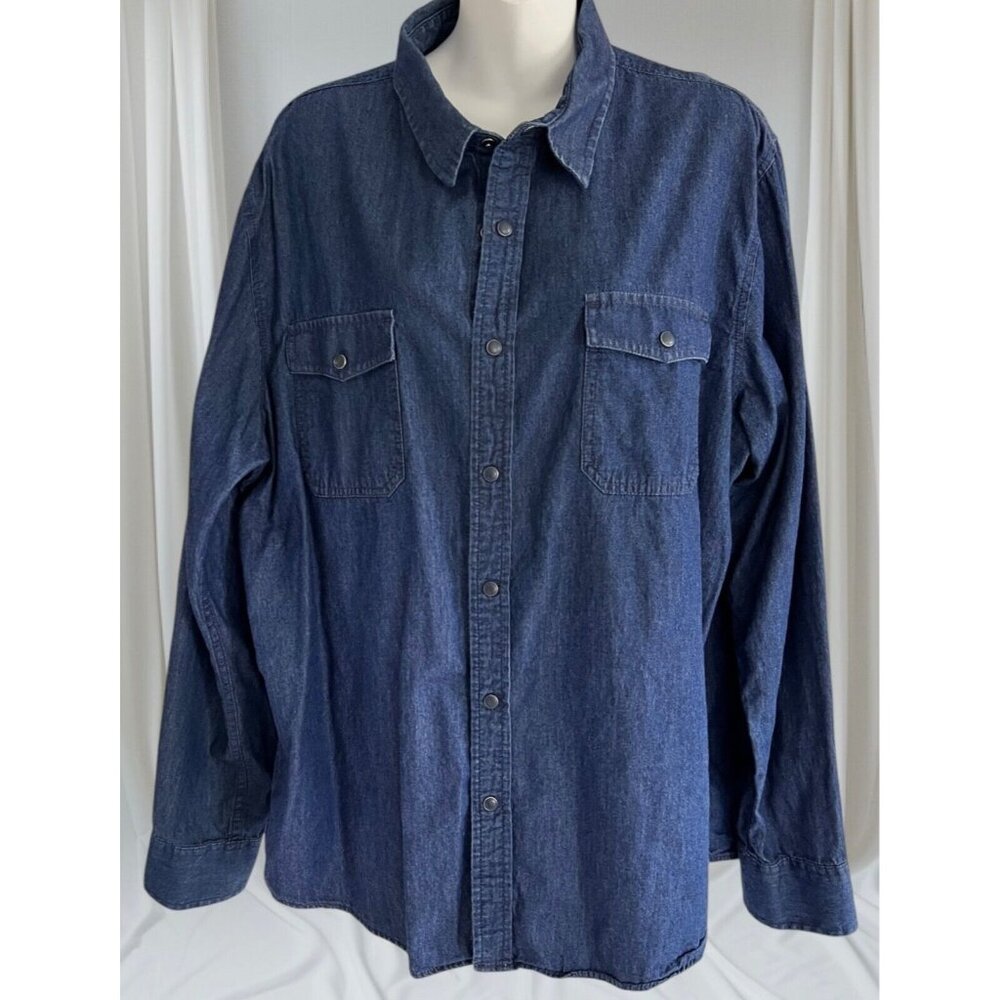 American Rag Men's Shirt XXL Blue Denim Long Sleeve Pockets Cotton L/S Western
